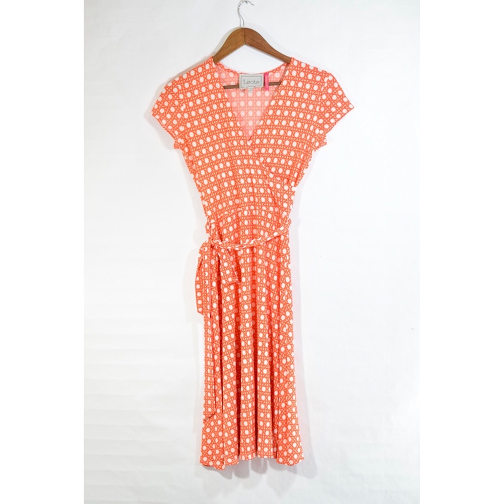 Leota Orange and White Geometric Wrap Dress